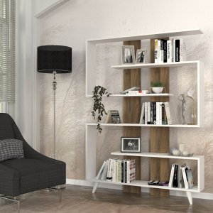 Knihovna Rain - White, Walnut