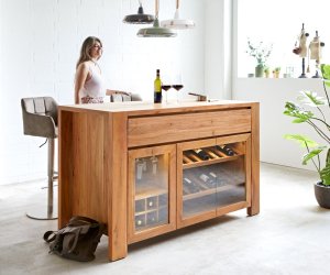 Komoda Hedora 160x75 cm přírodní akácie skříňka na nápoje s osvětlením