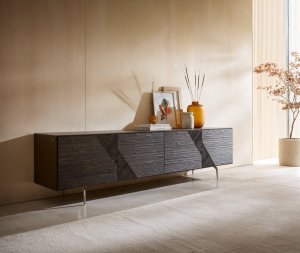 TV stolek Tereos 220 cm jasan tmavě hnědá 3D efekt 4 dvířka