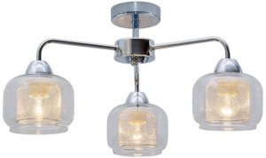 Chrómová stropná lampa, sklenené tienidlo, 3x40W, Ray