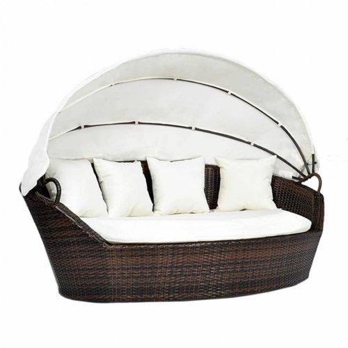 Zahradní ratanová postel s baldachýnem - BAREVNÁ VARIANTA: Hnědá