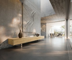 TV stolek Cuor 250 cm keramika Laminam® Sabbia dubová 1 výklopná