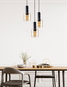 Závesná lampa Isar, čierna, 3x40, E27, jantárové tienidlo