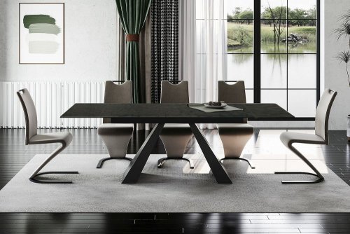 Rozkladací jedálenský stôl SALVADORE - BAREVNÁ VARIANTA: Čierna - melted glass