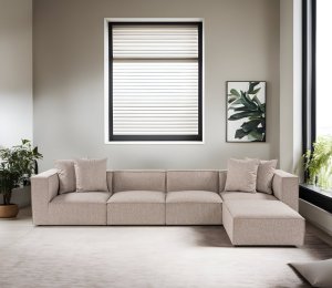 Rohová sedacia súprava / Rohová pohovka Sora (L1-O1-O1-1R-POUFFE ) - Sand Beige