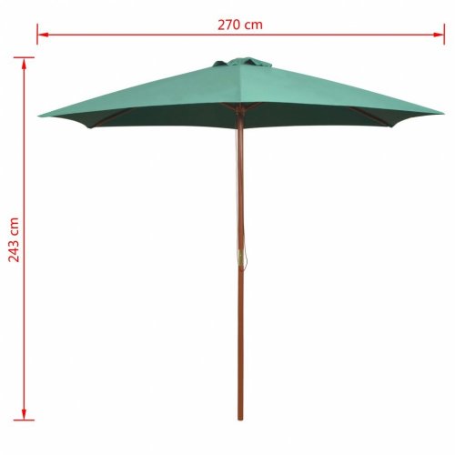 Záhradný slnečník s drevenou tyčou Ø 270 cm - BAREVNÁ VARIANTA: Zelená