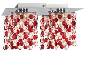 Stropní lampa chrom/červené krystaly 4xG9 Classic