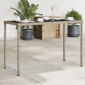 Zahradní stůl se skleněnou deskou šedý 115x54x74 cm polyratan