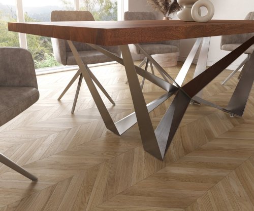 Jedálenský stôl Edge 200x100cm XL akáciová hnedá podnož plochá oceľ