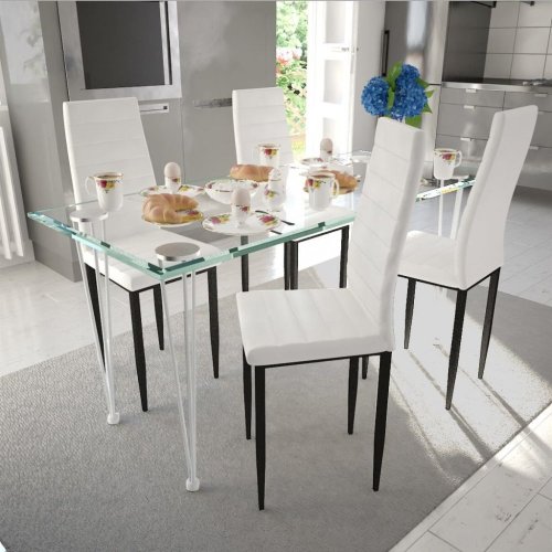 Jídelní set 4+1 umělá kůže / kov / sklo Dekorhome