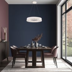 Očarujúca závesná lampa FROZI – biele tienidlo s kryštálmi – elegantné a moderné LED osvetlenie obývačky