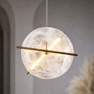 RELAX lampa wiszaca okr. mosiężny 15W LED 3000K klosz biały