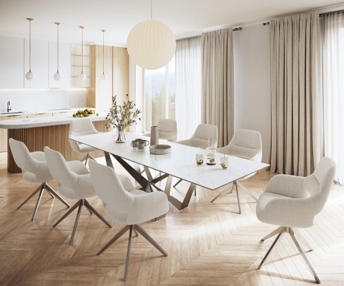 Jídelní stůl Edge 300x100cm Laminam® keramika bílá podnož plochá ocel