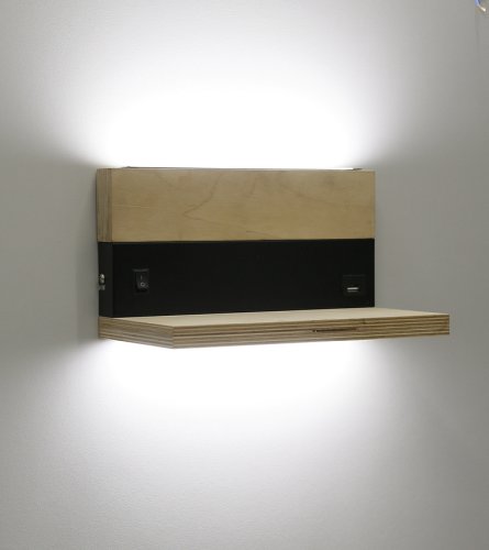 Nástenná lampa Anet, drevená+čierna s poličkou, 4000k