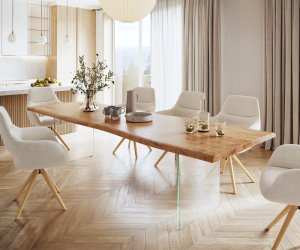 Jídelní stůl Edge 300x100 XL akácie přírodní sklo Live-Edge