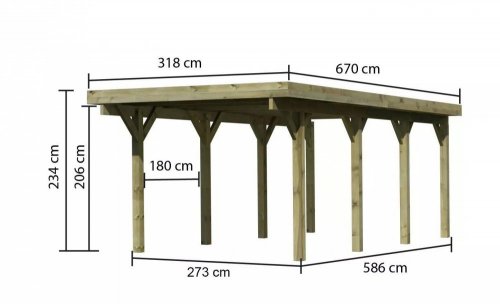 Drevený prístrešok / carport CLASSIC 2A s plechmi Dekorhome
