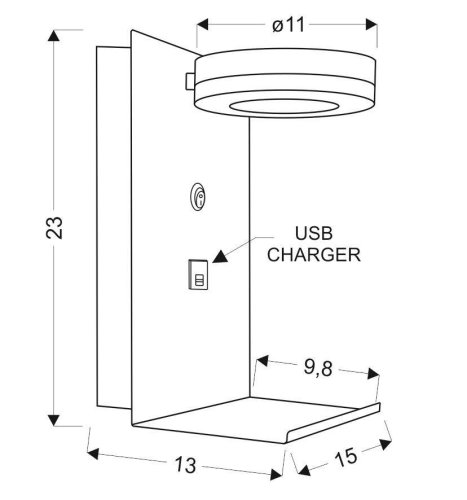 Biela LED nástenná lampa s poličkou na telefón USB nabíjačka Compact