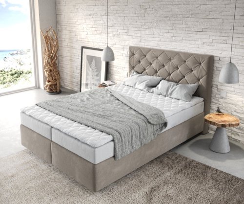 Boxspring postel Dream-Great 140x200 cm mikrovlákno béžová s matrací