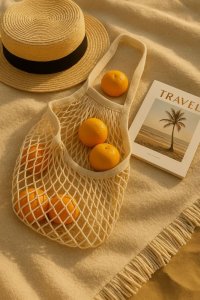 Net Bag File Small - Natural Beige