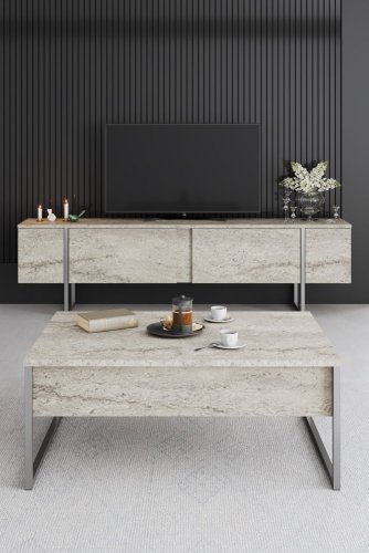 TV stolek Luxe - Travertine, Silver