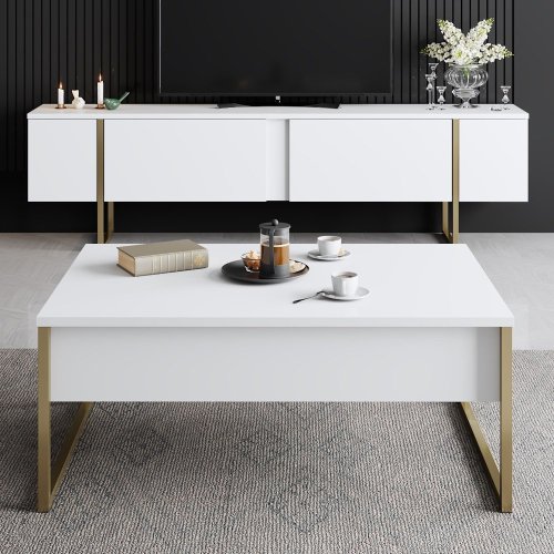 TV stolek Luxe - White, Gold