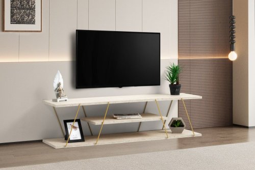 TV stolík Canaz - Gold, Travertine
