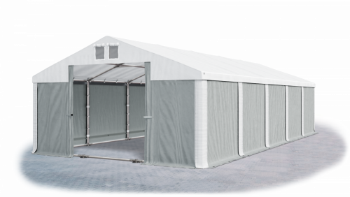 Skladový stan 5x10x2,5m střecha PVC 560g/m2 boky PVC 500g/m2 konstrukce ZIMA PLUS - Barva střešní plachty: Bílá, Barva boční plachty: Šedá, Barva svislých pruhů: Bílá