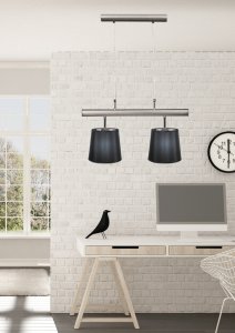 Saténová dvojitá závesná lampa, čierne tienidlo, 2x60W Milonga