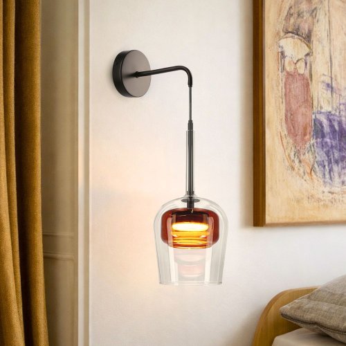 Kinkiet Glaxi szklany klosz transparentny i brązowy do sypialni 1xGX53