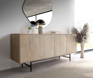 Komoda Wiara 180 cm mango bílé světlé 4 dvířka černý kov
