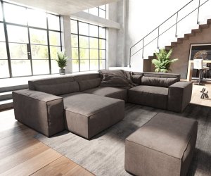 Pohovka ve tvaru "U" Sirpio 300x200 cm mikrovlákno khaki hnědá lenoška