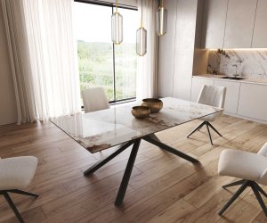 Jedálenský stôl Edge 200x100 keramický Minas Melange biely a béžový