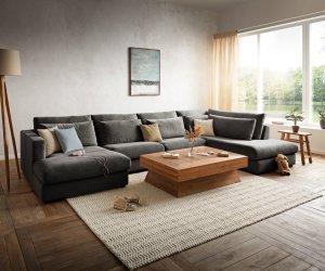 Pohovka ve tvaru U Isla 430x225 žinylka antracitová pravá