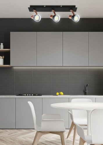 Nástenná svietiaca páska 3X50W GU10 čierna/medená MARKUS