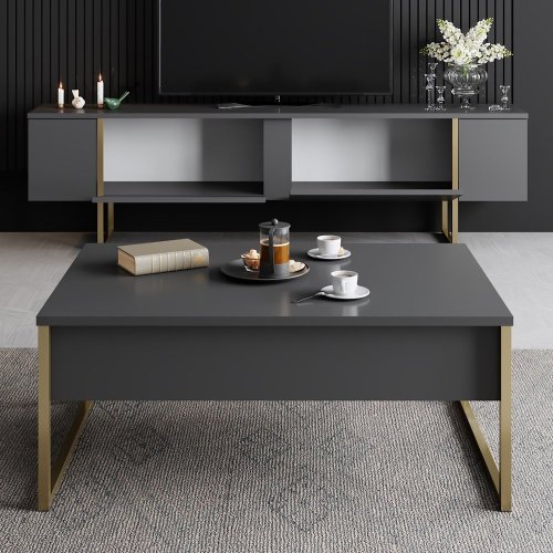 TV stolek Luxe - Anthracite, Gold