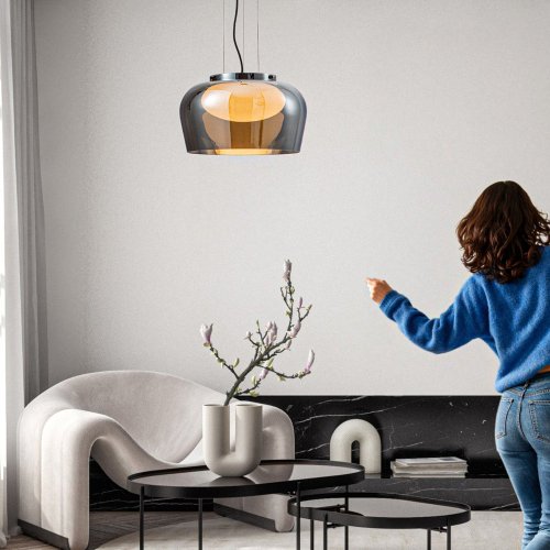Lampa wisząca Insieme 38 szklana nad stół do salonu z dymionym kloszem