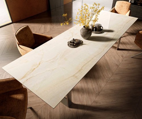 Jedálenský stôl Edge 300x100 keramika Laminam® Onice Oro nerezová oceľ