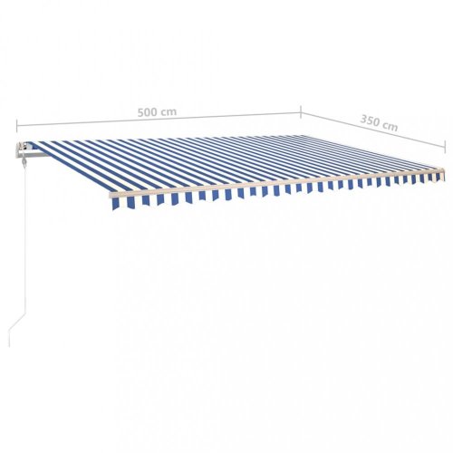Ručně zatahovací markýza se sloupky 500x350 cm Dekorhome - BAREVNÁ VARIANTA: Bílá / modrá