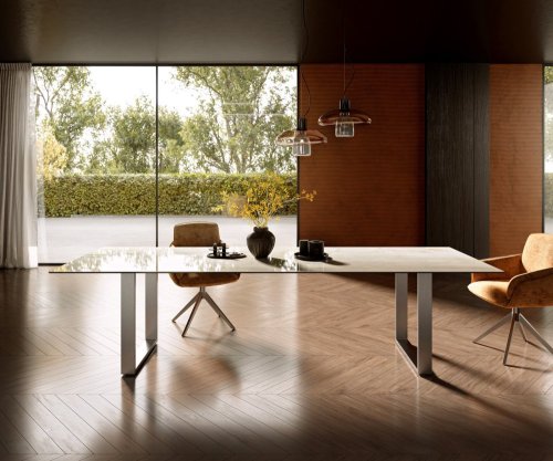 Jedálenský stôl Edge 300x100 keramika Laminam® Onice Oro nerezová oceľ