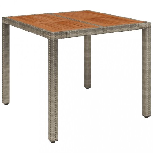 Zahradní stůl s dřevěnou deskou šedý 90 x 90 x 75 cm polyratan