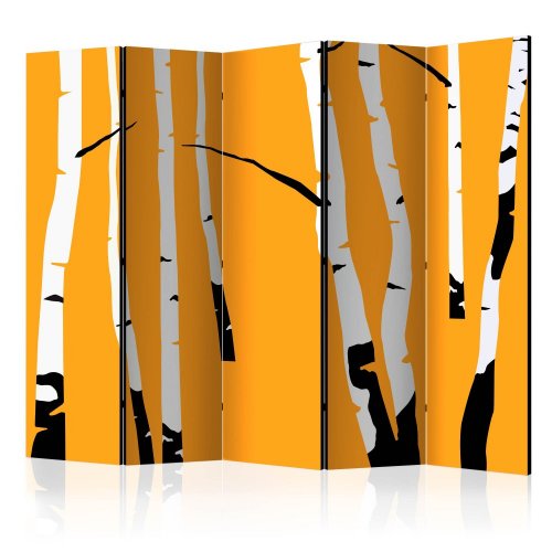 Paraván Birches on the orange background Dekorhome - ROZMĚR: 225x172 cm (5-dílný)