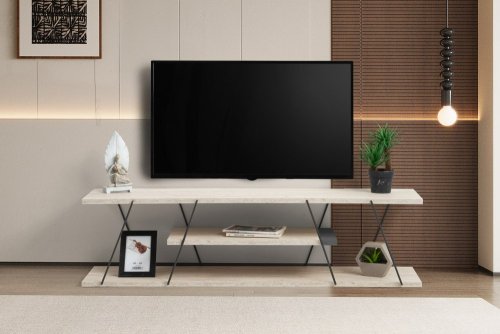 TV stolek Canaz - Black, Travertine