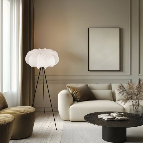Stojacia lampa CAFEE’ s krémovým tienidlom latte 52 cm – škandinávsky štýl, stojaca lampa E27