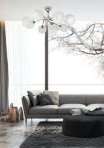 Chrómová stropná lampa, biele tienidlo, 8x40W Raul