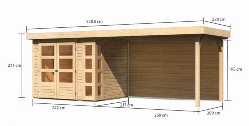 Dřevěný zahradní domek KERKO 3 s přístavkem 280 Dekorhome - BAREVNÁ VARIANTA: Šedá