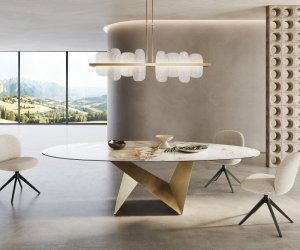 Jedálenský stôl Edge Oval 280x130 Keramika Minas Melange bielo-béžová