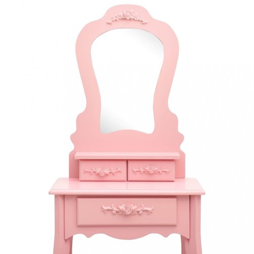Toaletní stolek s taburetem Dekorhome - BAREVNÁ VARIANTA: Růžová