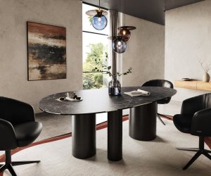 Jedálenský stôl hrana oválna 220x120 keramický Laminam® Nero Greco