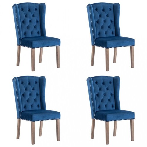 Jídelní židle 4 ks samet / kaučukovník Dekorhome - BAREVNÁ VARIANTA: Modrá
