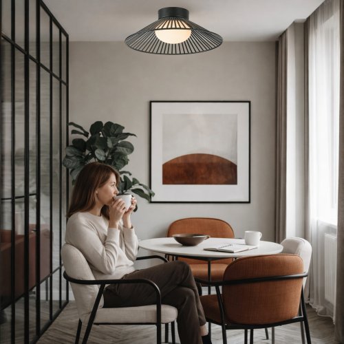 Lampa sufitowa Sonte 40 czarna druciana z białym kloszem do salonu GX53